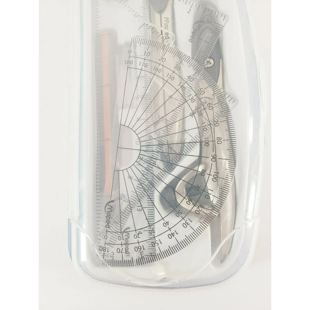 Maped Geometry 10 Piece Set Compass Ruler Protractor  Squares Math Algebra